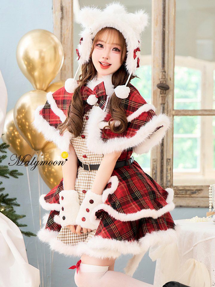 【7点セット】Malymoon マリームーン ミルキーニットダッフルチェックサンタ レッド mlcs25056