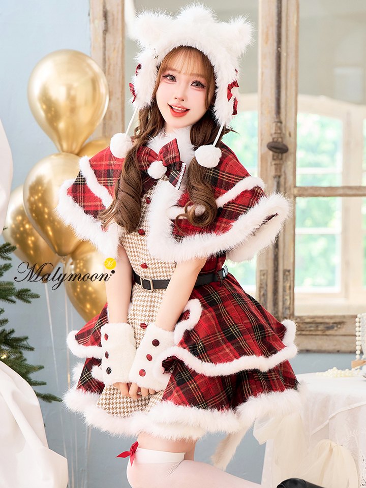 【7点セット】Malymoon マリームーン ミルキーニットダッフルチェックサンタ レッド mlcs25056