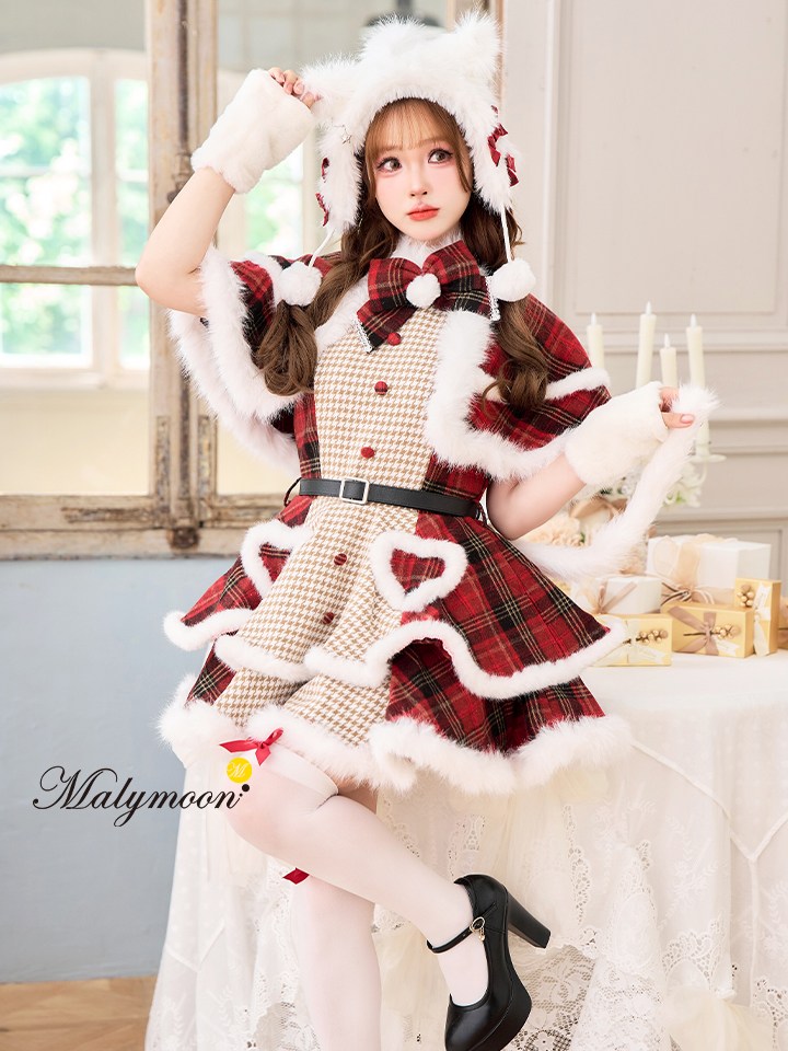 【7点セット】Malymoon マリームーン ミルキーニットダッフルチェックサンタ レッド mlcs25056