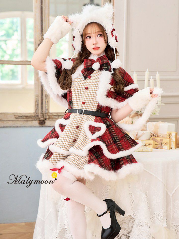 【7点セット】Malymoon マリームーン ミルキーニットダッフルチェックサンタ レッド mlcs25056