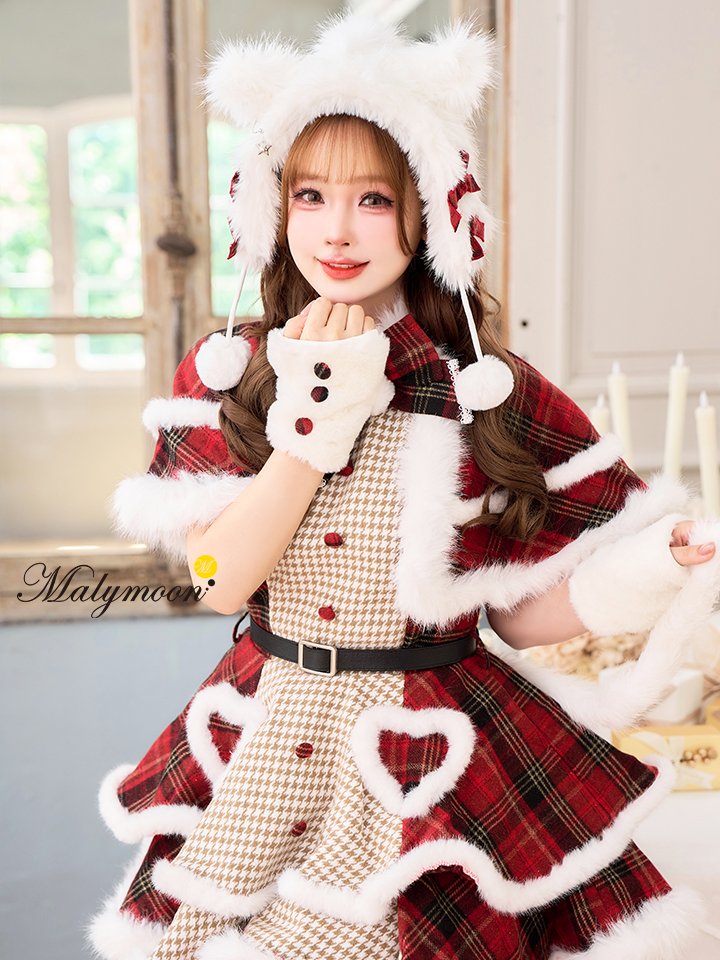 【7点セット】Malymoon マリームーン ミルキーニットダッフルチェックサンタ レッド mlcs25056