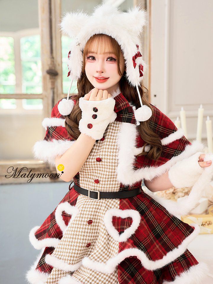 【7点セット】Malymoon マリームーン ミルキーニットダッフルチェックサンタ レッド mlcs25056