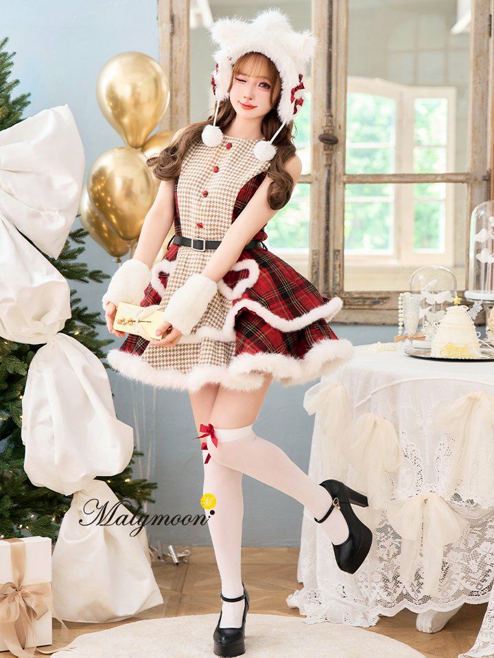 【7点セット】Malymoon マリームーン ミルキーニットダッフルチェックサンタ レッド mlcs25056