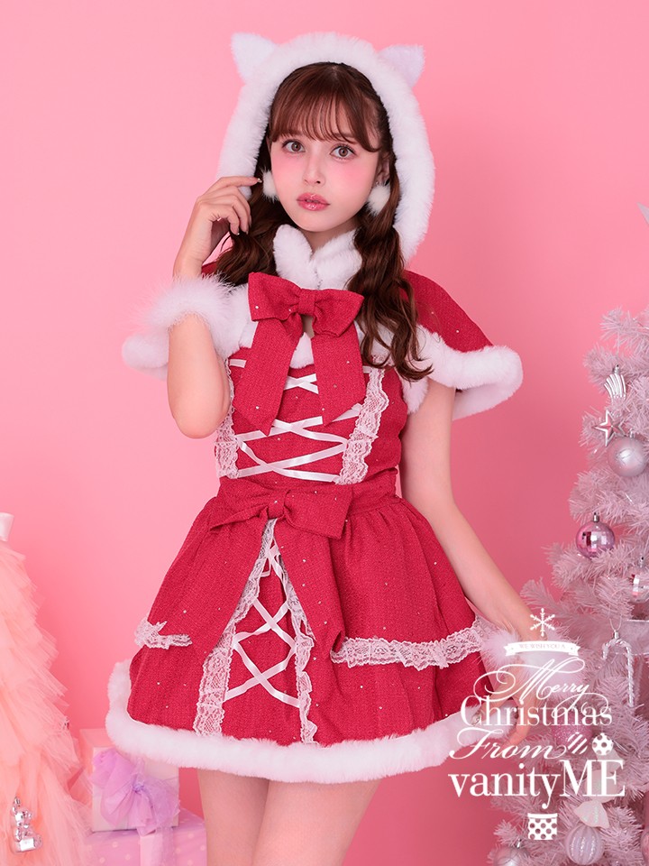 【2点セット】Sweet Cat Santa Hood One Piece スイートキャットサンタ フード＆ワンピース サンタ レッド vcsst-23999
