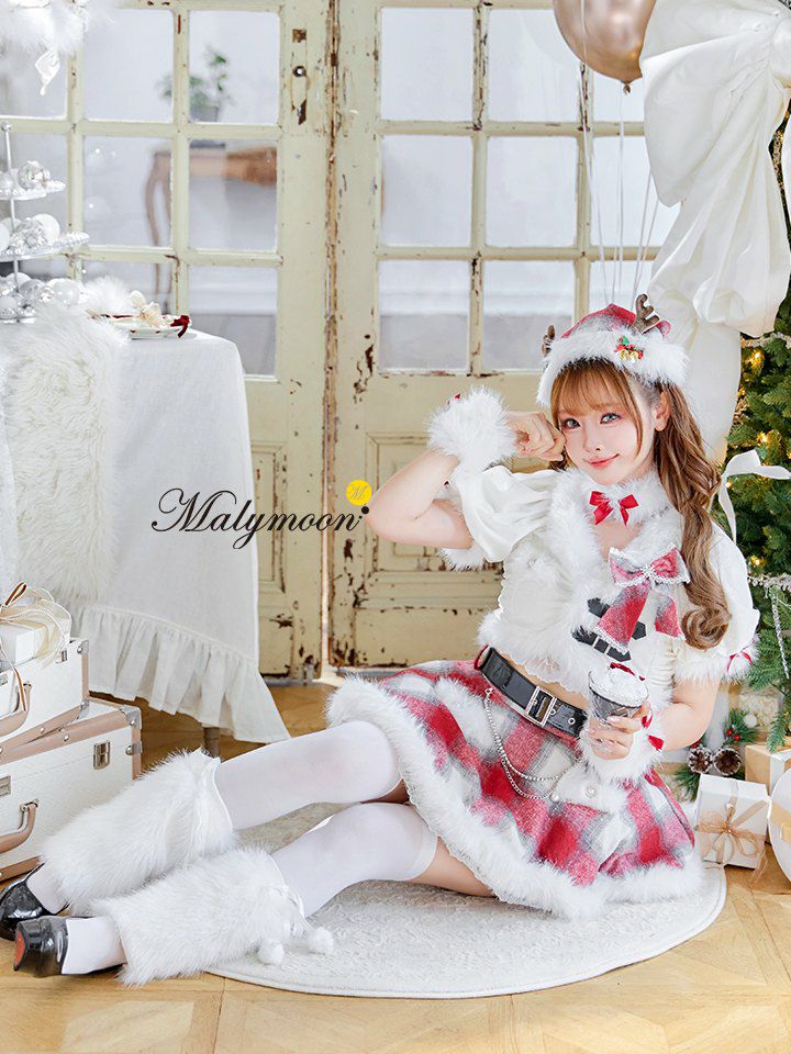 【9点セット】Malymoon マリームーン ロゼチェックビジューライントナカイ サンタ [レッド /ホワイト] mlcs25051