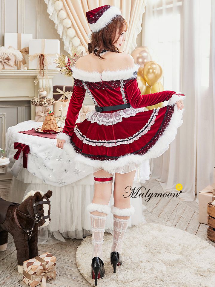 【7点セット】Malymoon マリームーン オフショルダープリンセスラインサンタ レッド mlcs25055