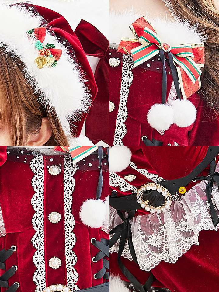 【7点セット】Malymoon マリームーン オフショルダープリンセスラインサンタ レッド mlcs25055