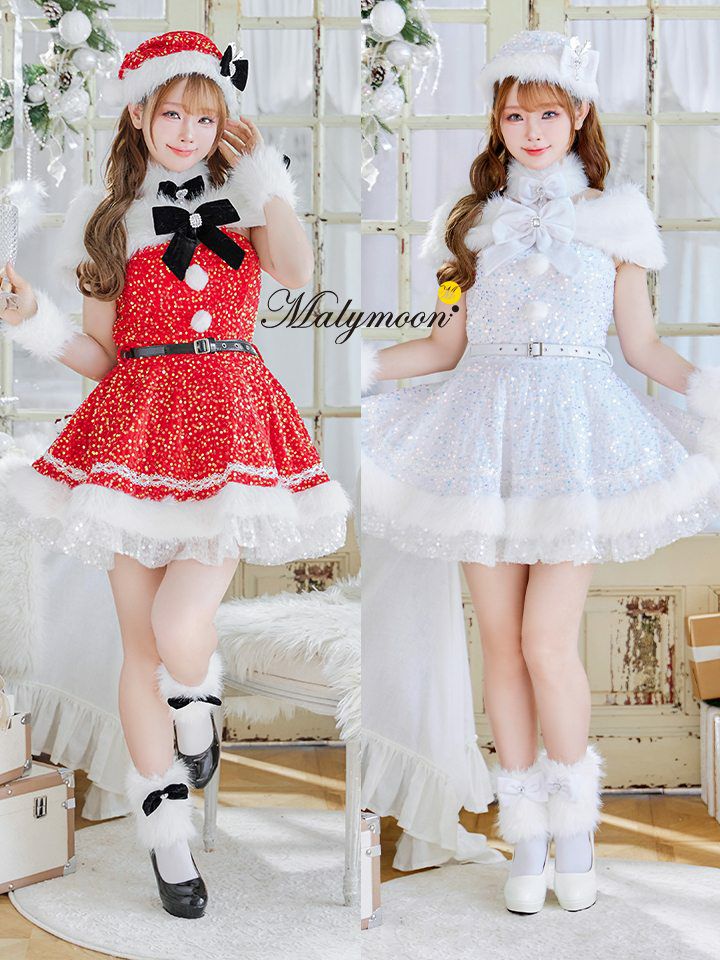 【9点セット】Malymoon マリームーン スパークリージュエルリボンサンタ [レッド /ホワイト] mlcs25059