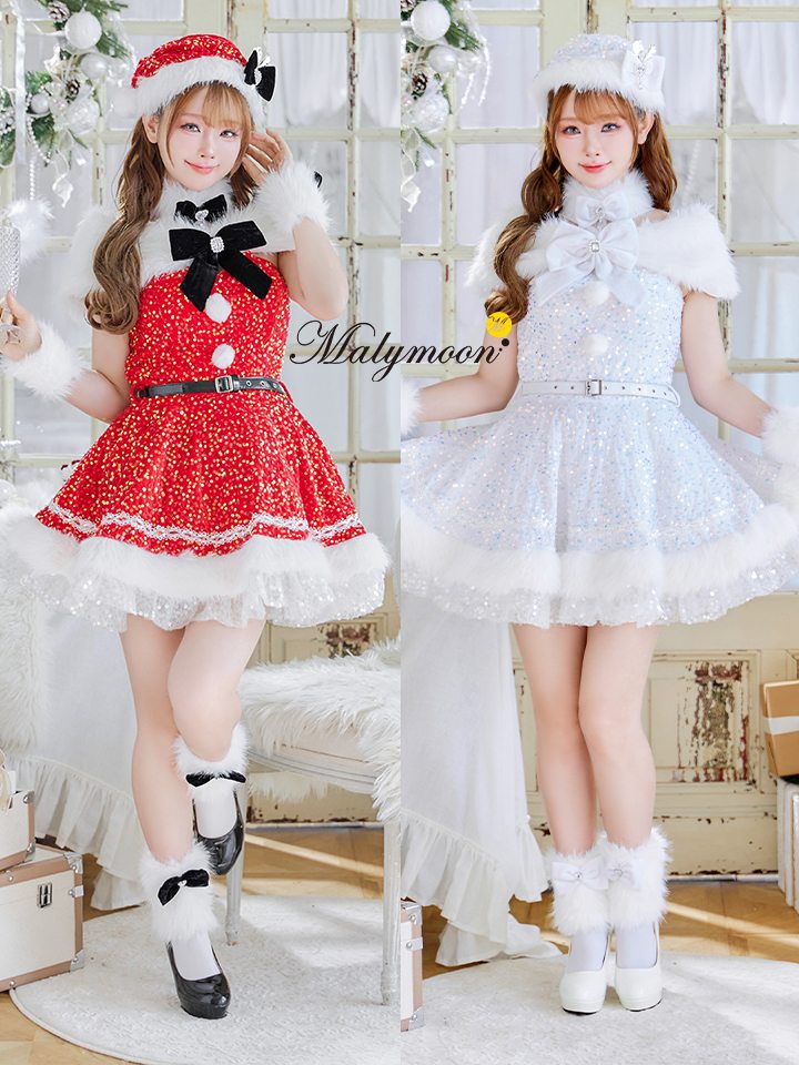 【9点セット】Malymoon マリームーン スパークリージュエルリボンサンタ [レッド /ホワイト] mlcs25059