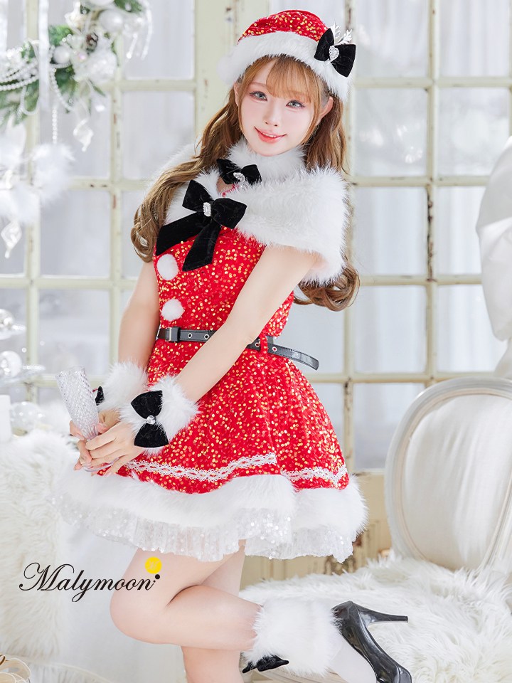 【9点セット】Malymoon マリームーン スパークリージュエルリボンサンタ [レッド /ホワイト] mlcs25059