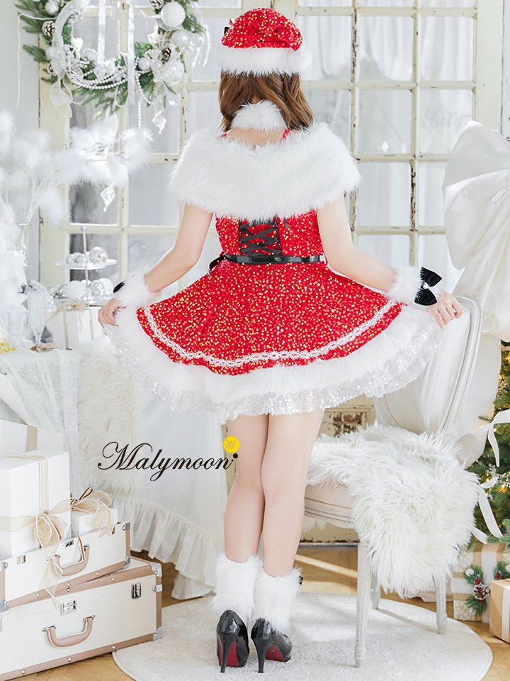 【9点セット】Malymoon マリームーン スパークリージュエルリボンサンタ [レッド /ホワイト] mlcs25059