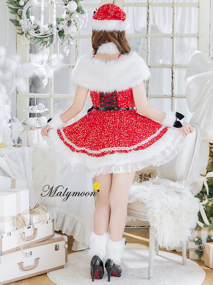 【9点セット】Malymoon マリームーン スパークリージュエルリボンサンタ [レッド /ホワイト] mlcs25059