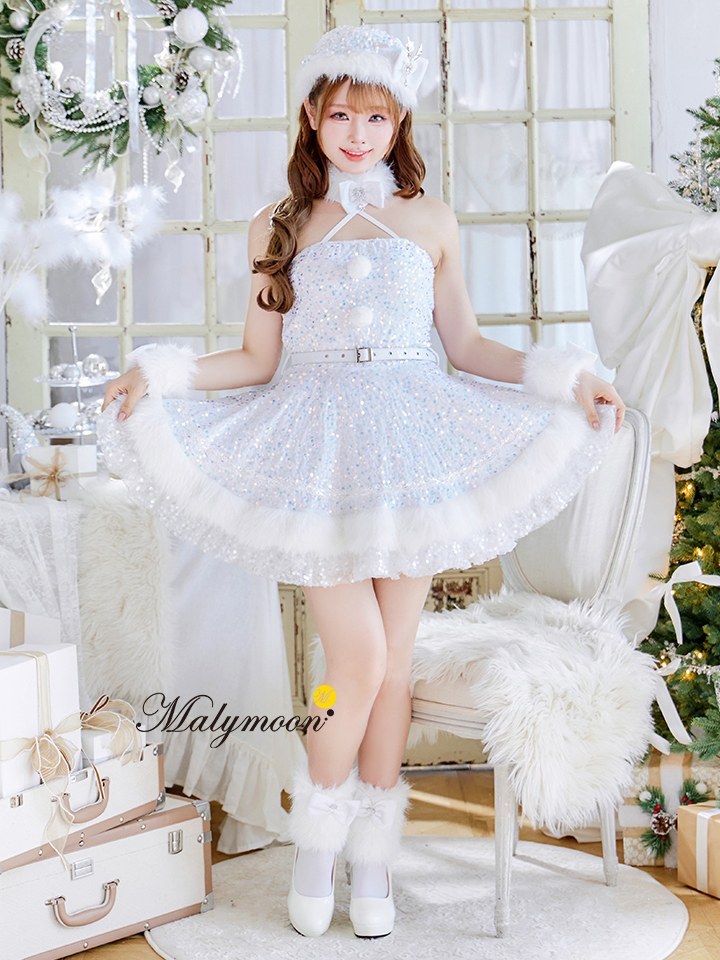 【9点セット】Malymoon マリームーン スパークリージュエルリボンサンタ [レッド /ホワイト] mlcs25059