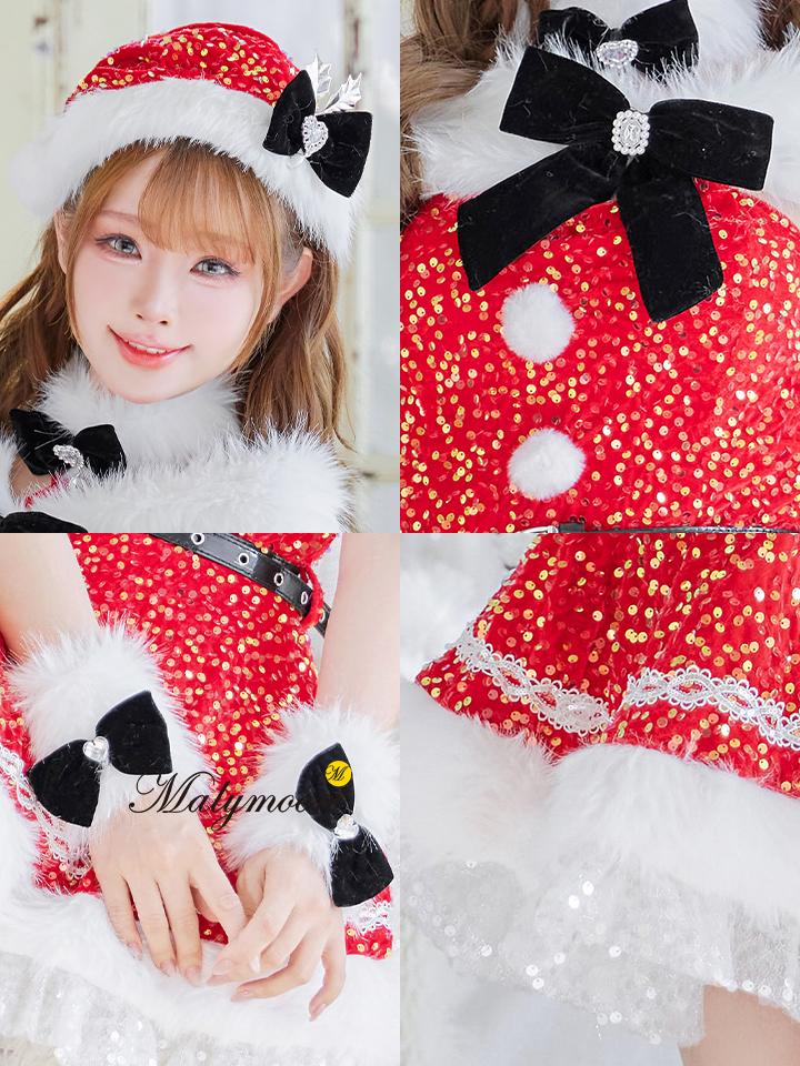 【9点セット】Malymoon マリームーン スパークリージュエルリボンサンタ [レッド /ホワイト] mlcs25059