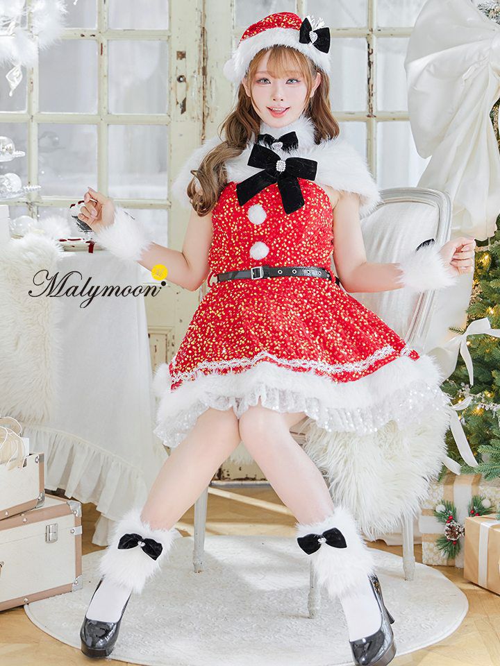 【9点セット】Malymoon マリームーン スパークリージュエルリボンサンタ [レッド /ホワイト] mlcs25059