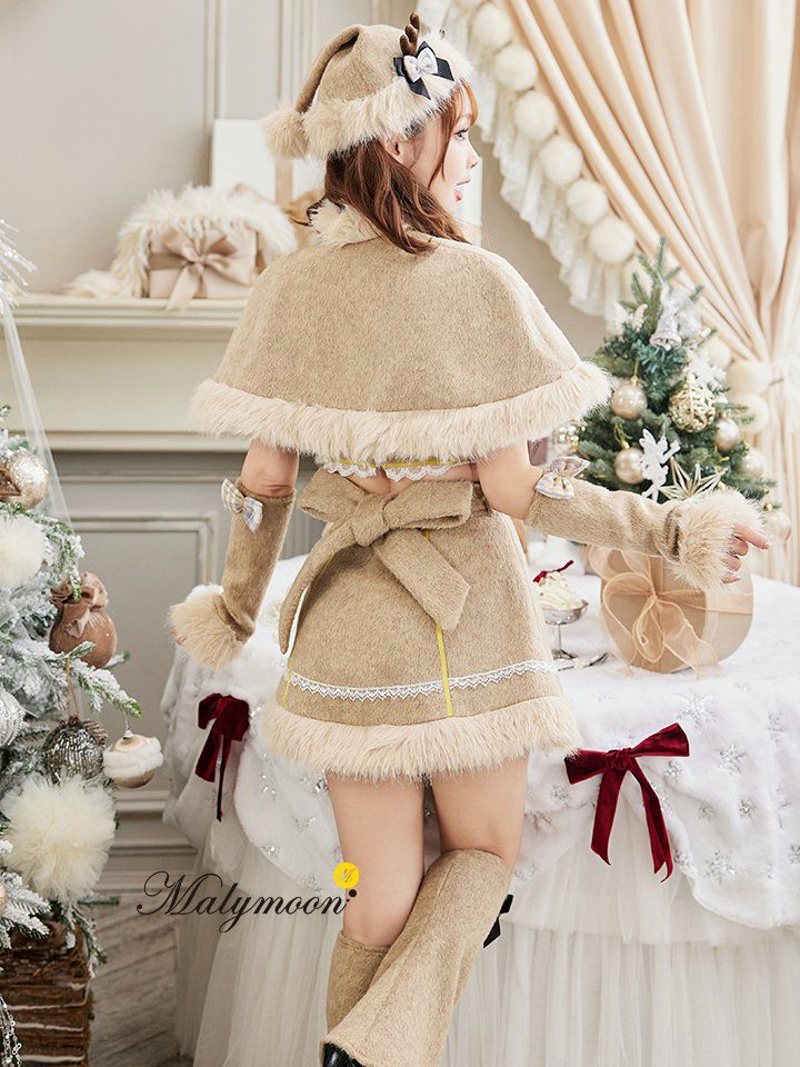 【8点セット】Malymoon マリームーン ラテチェックケープトナカイ サンタ ブラウン mlcs25062