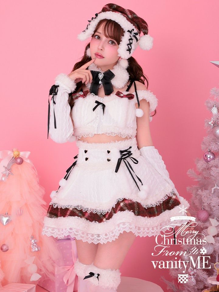 【8点セット】Malymoon マリームーン ミルクニットフレーズたれ耳サンタセットアップドレス サンタ ホワイト [ナナちゃん着用] mlcs25079