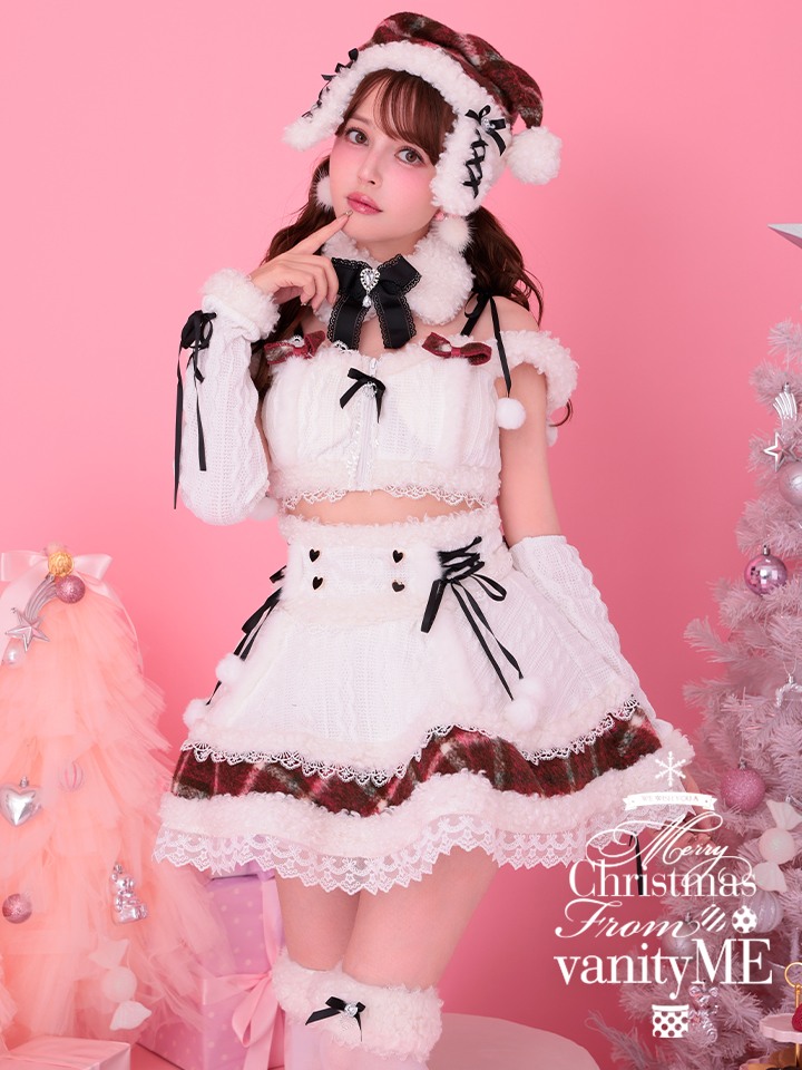 【8点セット】Malymoon マリームーン ミルクニットフレーズたれ耳サンタセットアップドレス サンタ ホワイト [ナナちゃん着用] mlcs25079