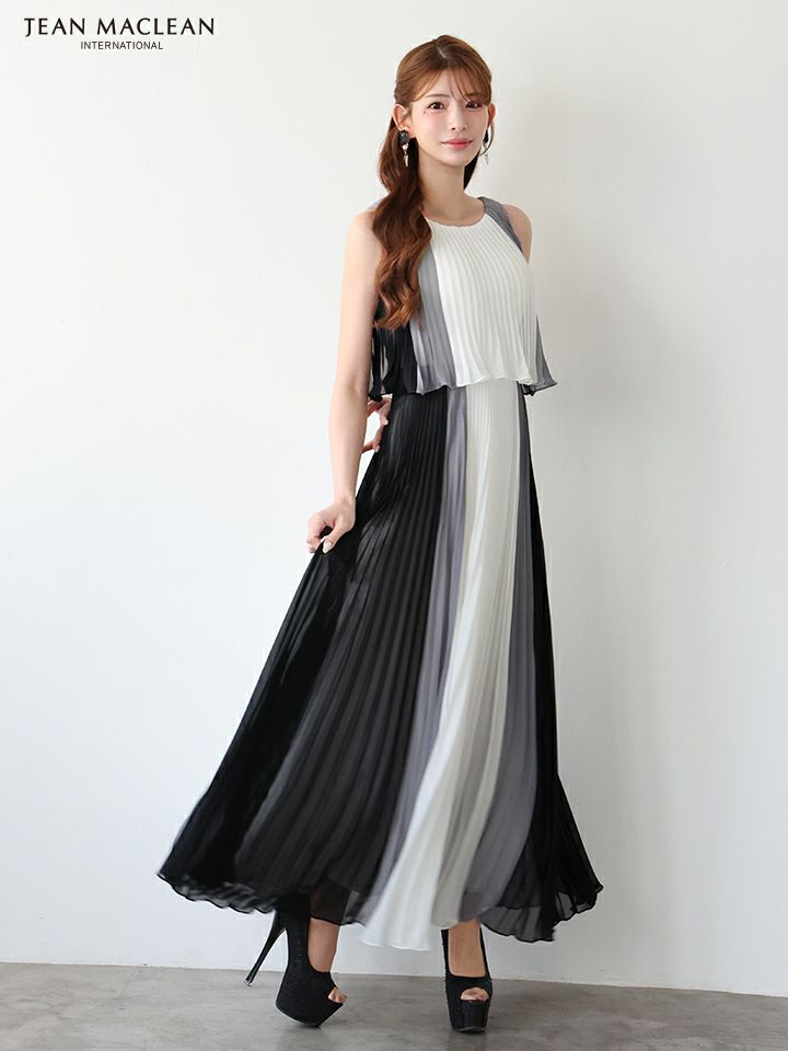 JEAN MACLEAN ジャンマクレーン グラデーション/シフォン/ウエスト切替/プリーツ/ミモレ丈/ロングドレス ja51950-c
