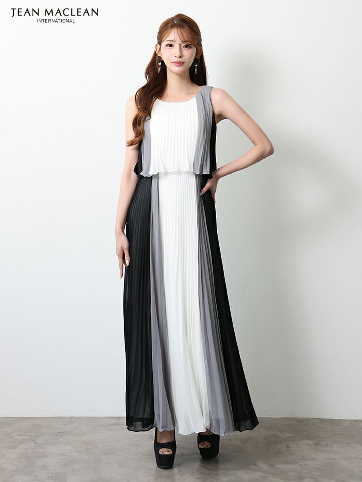 JEAN MACLEAN ジャンマクレーン グラデーション/シフォン/ウエスト切替/プリーツ/ミモレ丈/ロングドレス ja51950-c