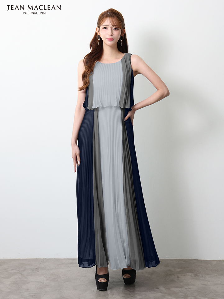 JEAN MACLEAN ジャンマクレーン グラデーション/シフォン/ウエスト切替/プリーツ/ミモレ丈/ロングドレス ja51950-c