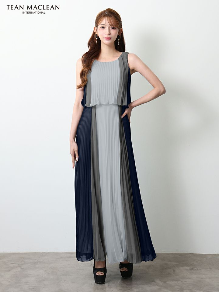 JEAN MACLEAN ジャンマクレーン グラデーション/シフォン/ウエスト切替/プリーツ/ミモレ丈/ロングドレス ja51950-c