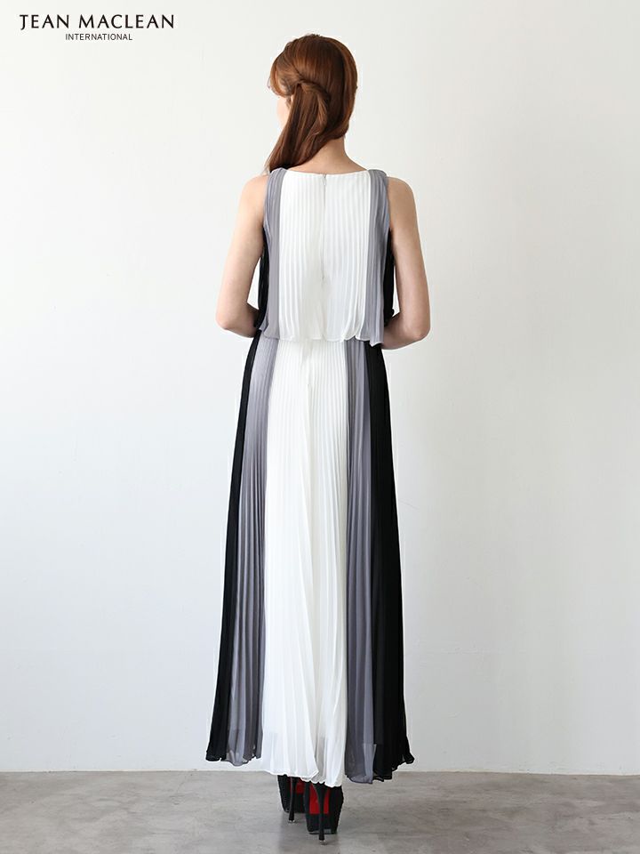 JEAN MACLEAN ジャンマクレーン グラデーション/シフォン/ウエスト切替/プリーツ/ミモレ丈/ロングドレス ja51950-c
