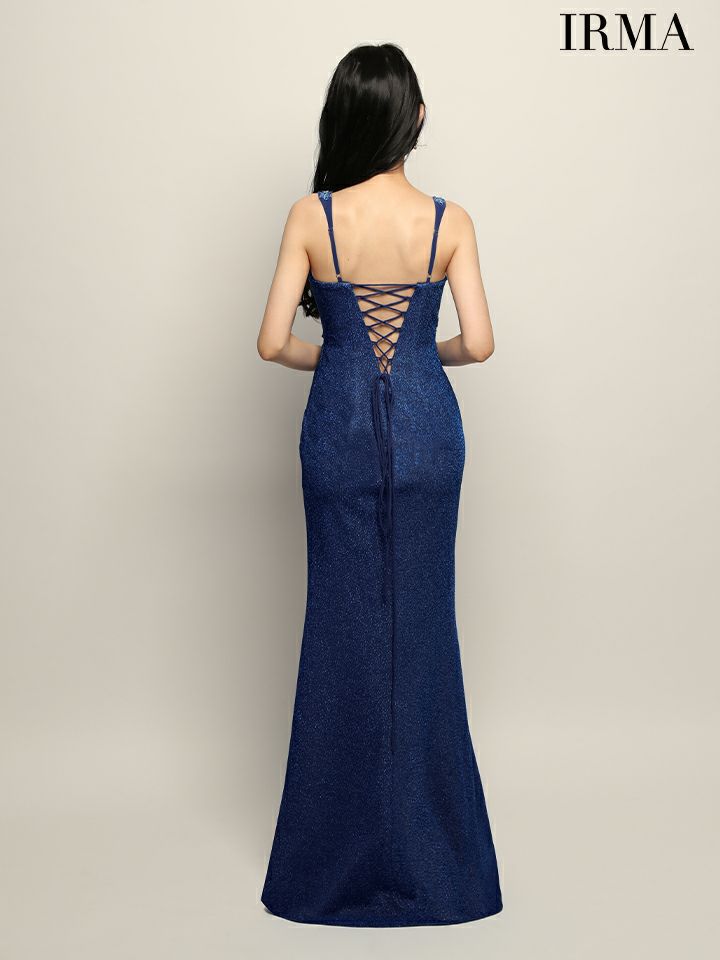 IRMA イルマ ワンカラー/ラメニット/刺繍/メッシュ/サイドシアー/スリット入り/タイト ロングドレス ir51945-c