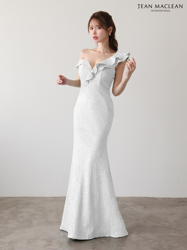 JEAN MACLEAN ジャンマクレーン ジャガード/ワンオフショル/アシンメトリーフリル/マーメイドライン/タイト ロングドレス ja51948-c