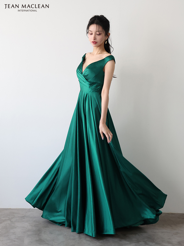 JEAN MACLEAN ジャンマクレーン ワンカラー/サテン/タックデザイン/Aライン/フレア/ロングドレス ja51949-c