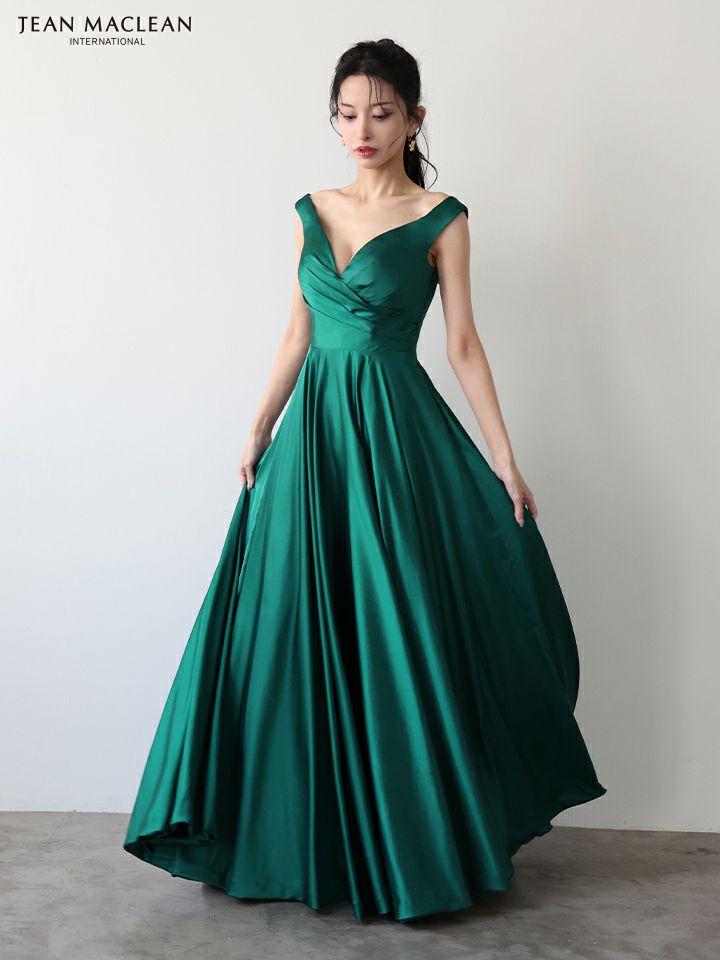 JEAN MACLEAN ジャンマクレーン ワンカラー/サテン/タックデザイン/Aライン/フレア/ロングドレス ja51949-c