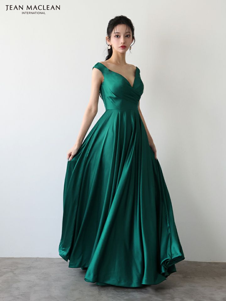 JEAN MACLEAN ジャンマクレーン ワンカラー/サテン/タックデザイン/Aライン/フレア/ロングドレス ja51949-c