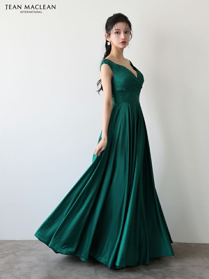 JEAN MACLEAN ジャンマクレーン ワンカラー/サテン/タックデザイン/Aライン/フレア/ロングドレス ja51949-c