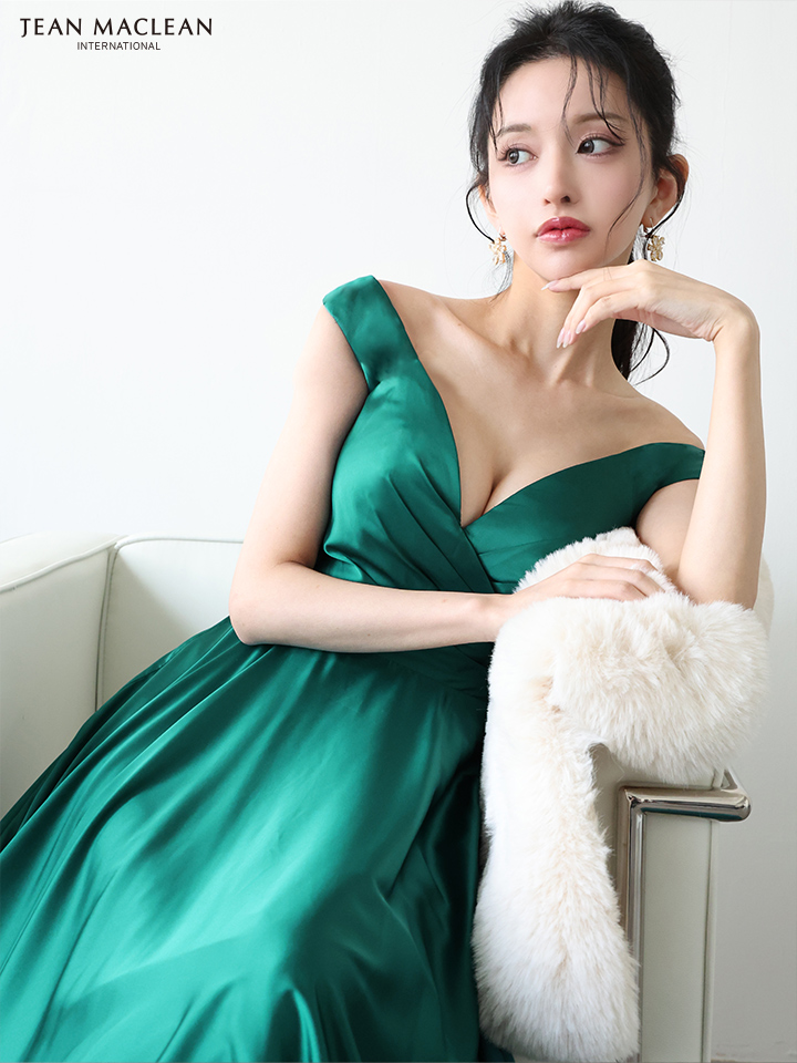 JEAN MACLEAN ジャンマクレーン ワンカラー/サテン/タックデザイン/Aライン/フレア/ロングドレス ja51949-c