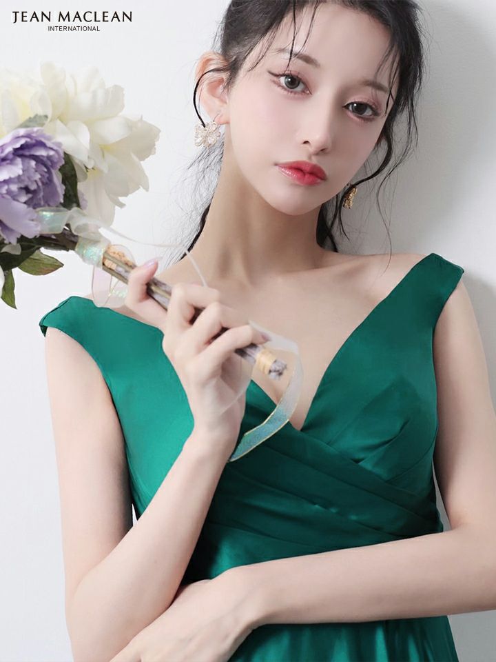 JEAN MACLEAN ジャンマクレーン ワンカラー/サテン/タックデザイン/Aライン/フレア/ロングドレス ja51949-c