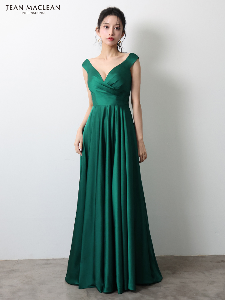 JEAN MACLEAN ジャンマクレーン ワンカラー/サテン/タックデザイン/Aライン/フレア/ロングドレス ja51949-c