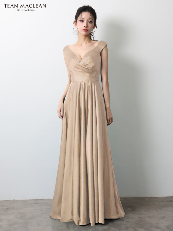 JEAN MACLEAN ジャンマクレーン ワンカラー/サテン/タックデザイン/Aライン/フレア/ロングドレス ja51949-c