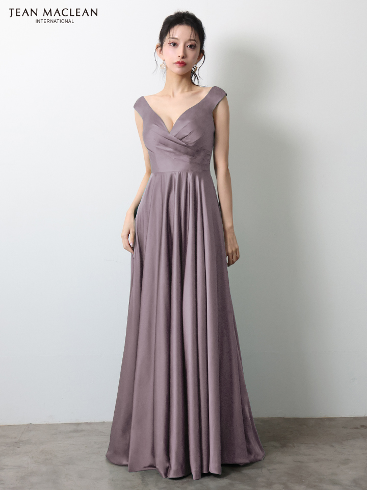 JEAN MACLEAN ジャンマクレーン ワンカラー/サテン/タックデザイン/Aライン/フレア/ロングドレス ja51949-c