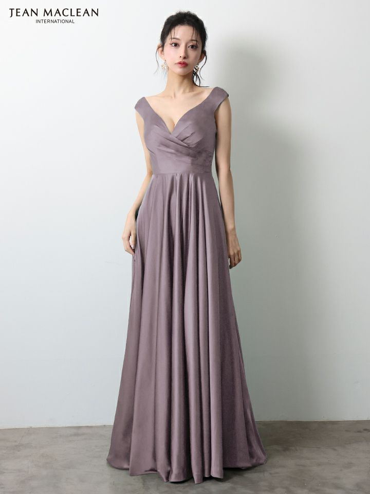 JEAN MACLEAN ジャンマクレーン ワンカラー/サテン/タックデザイン/Aライン/フレア/ロングドレス ja51949-c