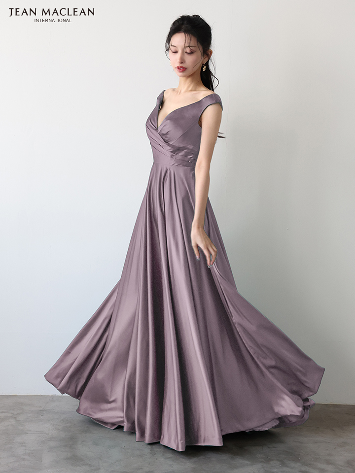 JEAN MACLEAN ジャンマクレーン ワンカラー/サテン/タックデザイン/Aライン/フレア/ロングドレス ja51949-c
