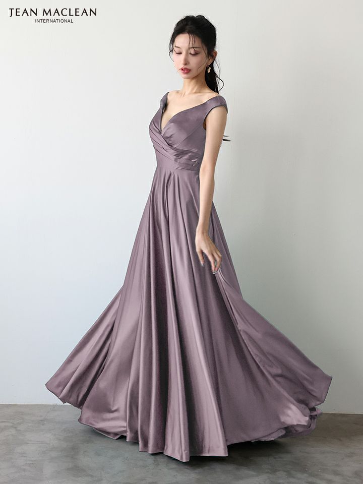 JEAN MACLEAN ジャンマクレーン ワンカラー/サテン/タックデザイン/Aライン/フレア/ロングドレス ja51949-c