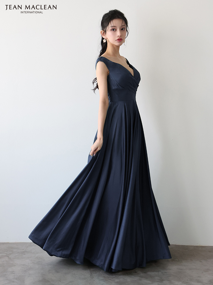 JEAN MACLEAN ジャンマクレーン ワンカラー/サテン/タックデザイン/Aライン/フレア/ロングドレス ja51949-c