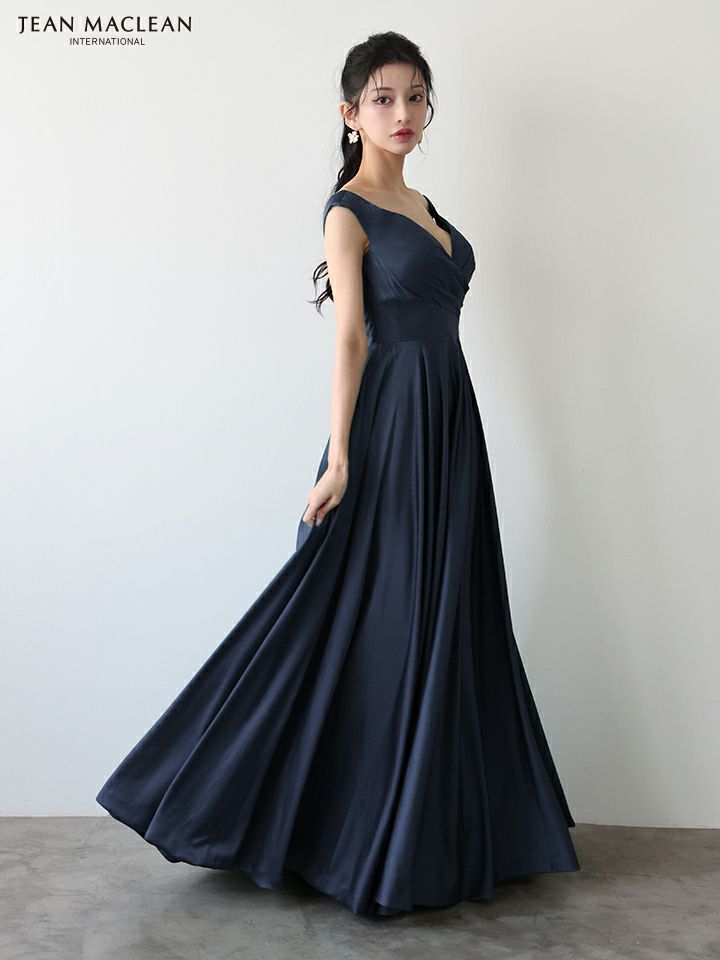 JEAN MACLEAN ジャンマクレーン ワンカラー/サテン/タックデザイン/Aライン/フレア/ロングドレス ja51949-c