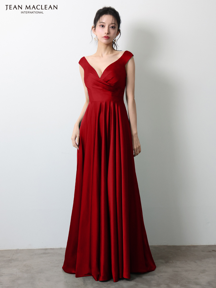 JEAN MACLEAN ジャンマクレーン ワンカラー/サテン/タックデザイン/Aライン/フレア/ロングドレス ja51949-c