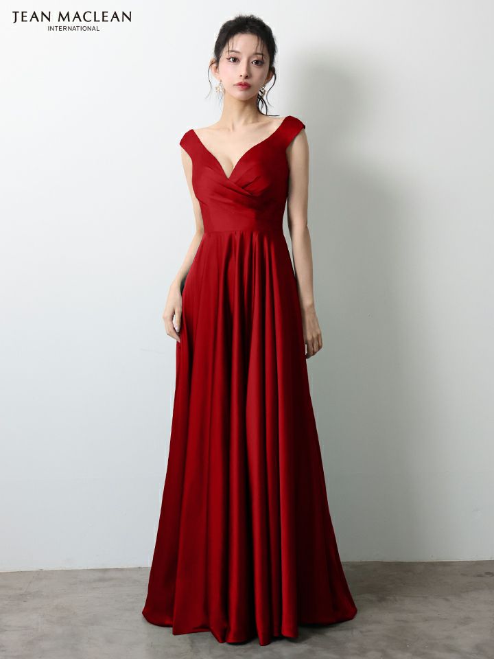 JEAN MACLEAN ジャンマクレーン ワンカラー/サテン/タックデザイン/Aライン/フレア/ロングドレス ja51949-c
