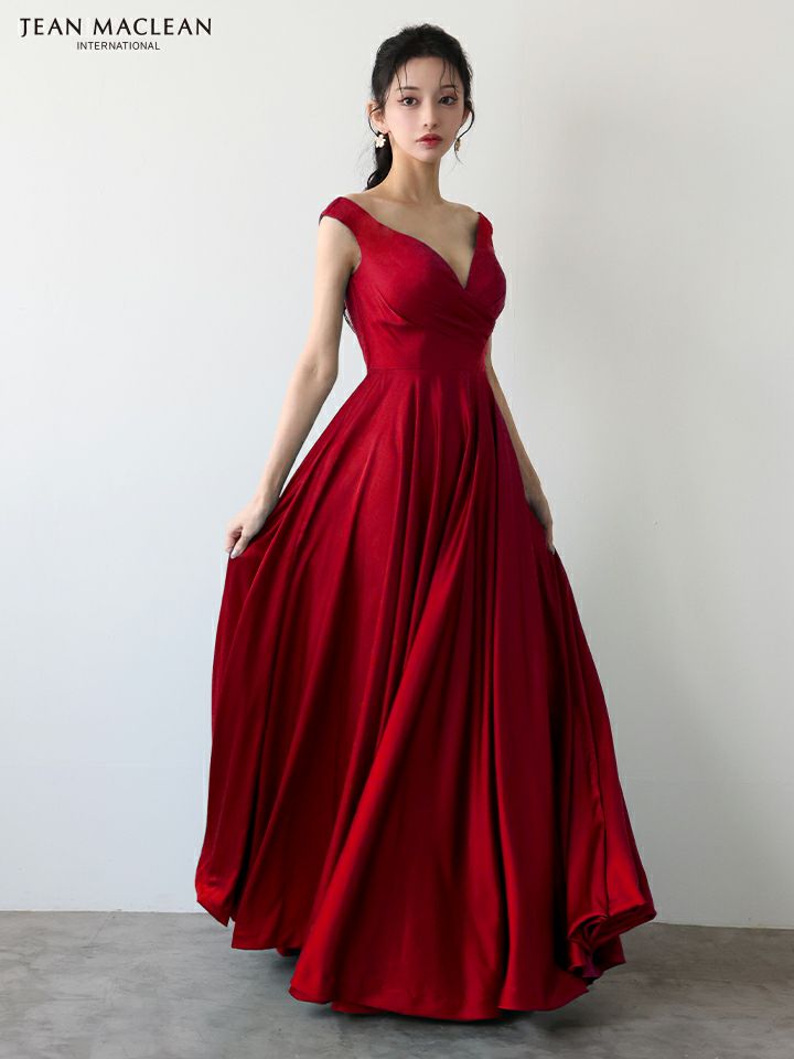 JEAN MACLEAN ジャンマクレーン ワンカラー/サテン/タックデザイン/Aライン/フレア/ロングドレス ja51949-c