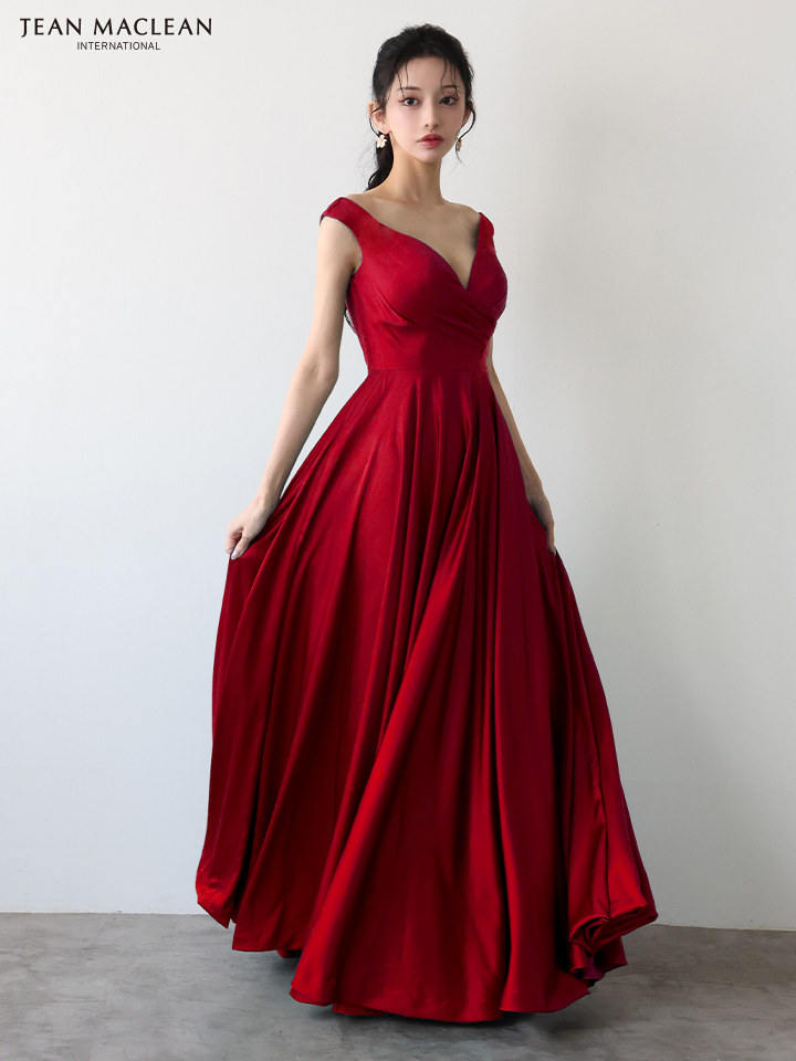JEAN MACLEAN ジャンマクレーン ワンカラー/サテン/タックデザイン/Aライン/フレア/ロングドレス ja51949-c