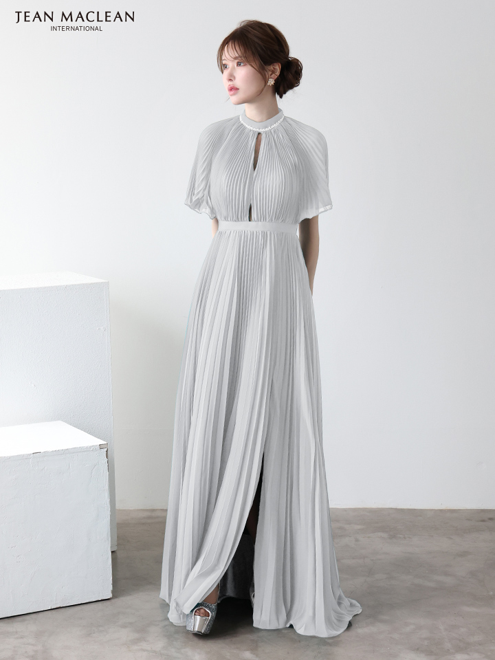 JEAN MACLEAN ジャンマクレーン ワンカラー/半袖/フロントカットアウト/プリーツ/Aライン/ロングドレス ja51951-c