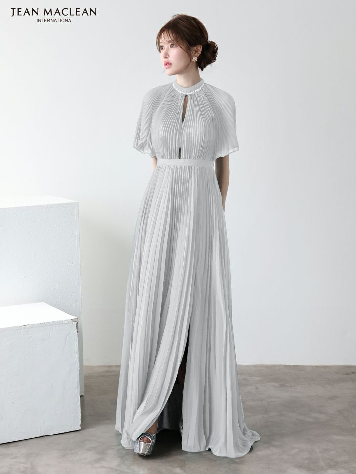 JEAN MACLEAN ジャンマクレーン ワンカラー/半袖/フロントカットアウト/プリーツ/Aライン/ロングドレス ja51951-c
