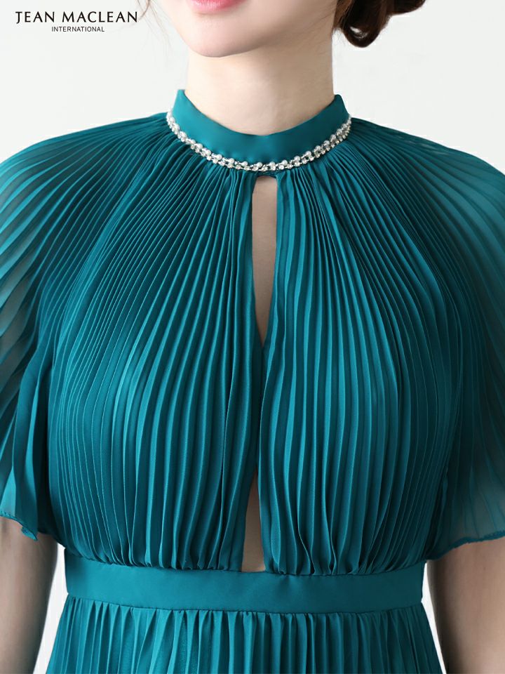 JEAN MACLEAN ジャンマクレーン ワンカラー/半袖/フロントカットアウト/プリーツ/Aライン/ロングドレス ja51951-c